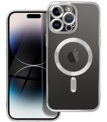 Sidabrinės spalvos / skaidrus dėklas Apple iPhone 14 Pro Max telefonui "Electro Mag Cover"