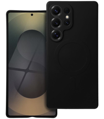 Juodas dėklas su kameros apsauga Samsung Galaxy S25 Ultra telefonui "Silicone Mag Cover"
