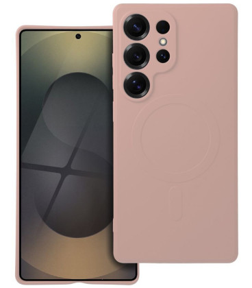 Rožinis dėklas su kameros apsauga Samsung Galaxy S25 Ultra telefonui "Silicone Mag Cover"