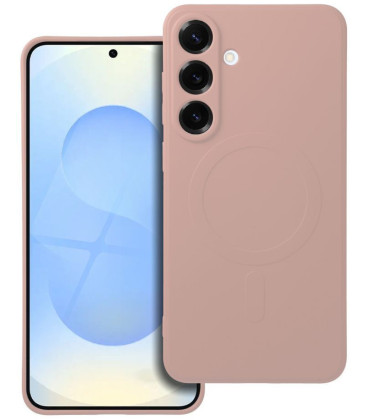 Rožinis dėklas su kameros apsauga Samsung Galaxy S25 Plus telefonui "Silicone Mag Cover"