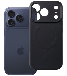 Juodas dėklas su kameros apsauga Apple iPhone 17 Pro / 18 Pro telefonui "Silicone Mag Cover"