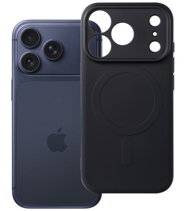 Juodas dėklas su kameros apsauga Apple iPhone 17 Pro / 18 Pro telefonui "Silicone Mag Cover"