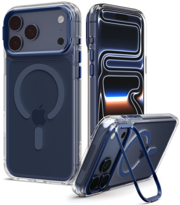 Skaidrus (mėlynas) dėklas Apple iPhone 17 Pro / 18 Pro telefonui "Spigen Ultra Hybrid Optik S Magsafe"
