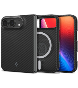 Juodas dėklas Apple iPhone Duo telefonui "Spigen Airskin Aramid Magsafe"