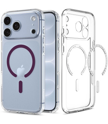 Skaidrus (Burgundy) dėklas Apple iPhone 17 Pro Max / 18 Pro Max telefonui "Spigen Ultra Hybrid Magsafe"