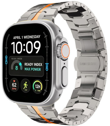 (Titanium / orange) apyrankė Apple Watch 8 / 9 / 10 / 11 / 12 / SE / Ultra (44 / 45 / 46 / 49 mm) "Tech-Protect Stainless"