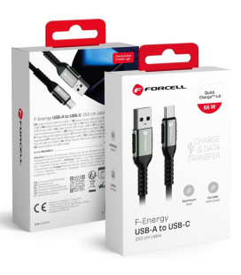 Juodas USB-A - USB-C QC4.0 3A 66W 200cm laidas "Forcell F-Energy C256 Cafule"