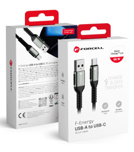 Juodas USB-A - USB-C QC4.0 3A 66W 25cm laidas "Forcell F-Energy C256 Cafule"