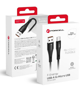Juodas USB-A - MicroUSB QC3.0 2,4A 18W 100cm laidas "Forcell F-Energy C341 Silicone"