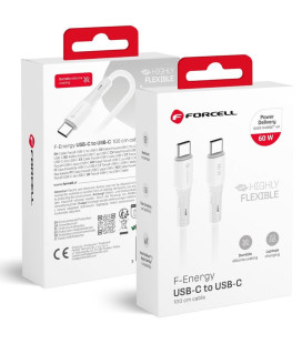 Baltas USB-C - USB-C QC4.0 PD 3A 60W 100cm laidas "Forcell F-Energy C344 Silicone"
