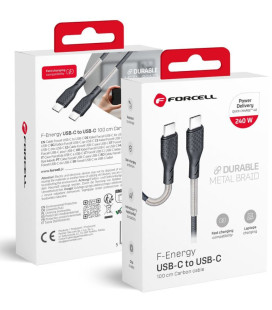 Juodas USB-C - USB-C QC4.0 PD 5A 240W 100cm laidas "Forcell F-Energy CB-05C Carbon"