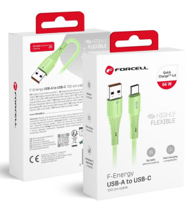 Žalias USB-A - USB-C QC4.0 3A 66W 100cm laidas "Forcell F-Energy C342 Silicone"