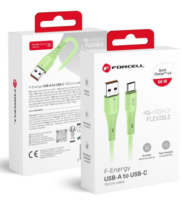 Žalias USB-A - USB-C QC4.0 3A 66W 100cm laidas "Forcell F-Energy C342 Silicone"