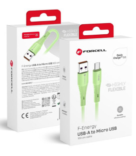 Žalias USB-A - MicroUSB QC3.0 2,4A 18W 100cm laidas "Forcell F-Energy C341 Silicone"