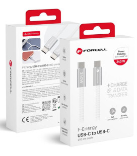 Baltas USB-C - USB-C QC4.0 PD 5A 240W 200cm laidas "Forcell F-Energy CBN1 Cafule Color"
