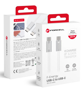Baltas USB-C - USB-C QC4.0 PD 5A 100W 120cm laidas "Forcell F-Energy ACYH23 Cafule Color"