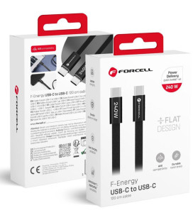 Juodas USB-C - USB-C QC4.0 PD 5A 240W 120cm laidas "Forcell F-Energy CCFN23 Cafule Flat"