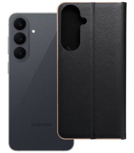 Juodas (Auksinės spalvos) atverčiamas dėklas Samsung Galaxy S26 FE telefonui "Luna Book"