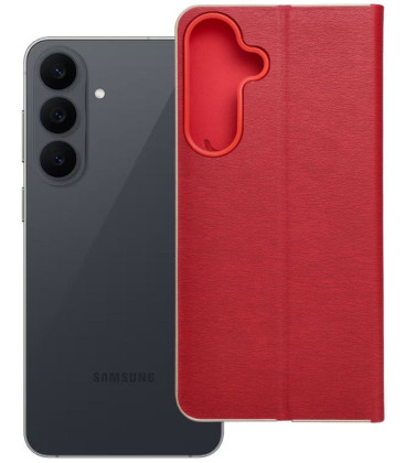 Raudonas (Auksinės spalvos) atverčiamas dėklas Samsung Galaxy S26 FE telefonui "Luna Book"