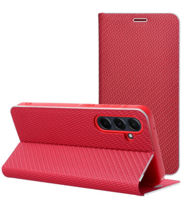 Raudonas (Carbon) atverčiamas dėklas Samsung Galaxy S26 FE telefonui "Luna Book"