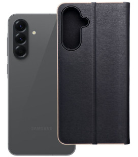 Juodas (Auksinės spalvos) atverčiamas dėklas Samsung Galaxy A56 5G telefonui "Luna Book"