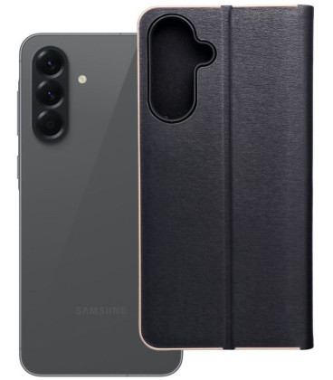 Juodas (Auksinės spalvos) atverčiamas dėklas Samsung Galaxy A56 5G telefonui "Luna Book"