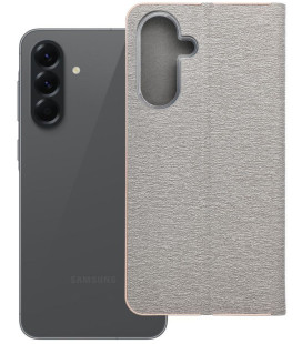 Pilkas (Auksinės spalvos) atverčiamas dėklas Samsung Galaxy A56 5G telefonui "Luna Book"