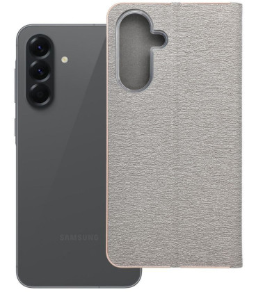 Pilkas (Auksinės spalvos) atverčiamas dėklas Samsung Galaxy A56 5G telefonui "Luna Book"