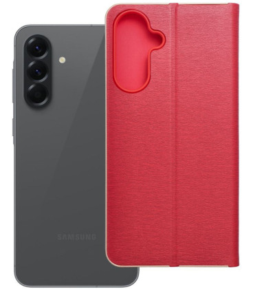 Raudonas (Auksinės spalvos) atverčiamas dėklas Samsung Galaxy A56 5G telefonui "Luna Book"