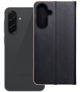 Juodas (Auksinės spalvos) atverčiamas dėklas Samsung Galaxy A36 5G telefonui "Luna Book"