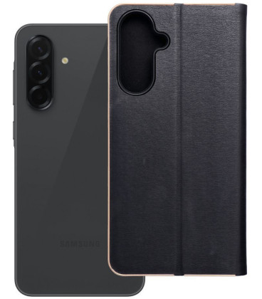 Juodas (Auksinės spalvos) atverčiamas dėklas Samsung Galaxy A36 5G telefonui "Luna Book"