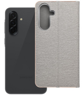 Pilkas (Auksinės spalvos) atverčiamas dėklas Samsung Galaxy A36 5G telefonui "Luna Book"
