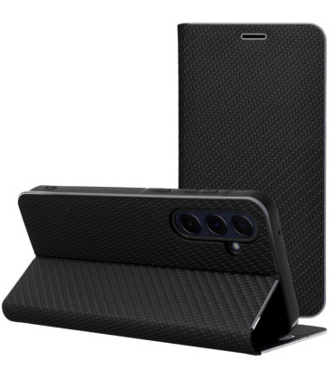 Juodas (Carbon) atverčiamas dėklas Samsung Galaxy A36 5G telefonui "Luna Book"