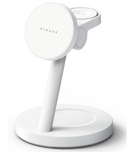 Baltas belaidis Qi2.2 25W pakrovėjas - stovas "Ringke 3in1 Magnetic Magsafe Wireless Charger"
