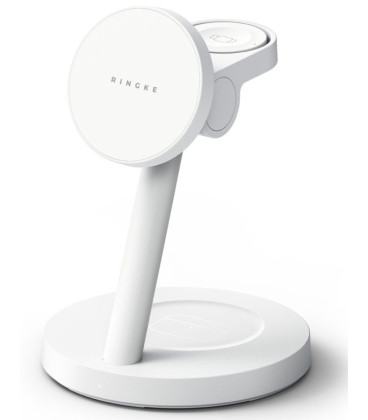 Baltas belaidis Qi2.2 25W pakrovėjas - stovas "Ringke 3in1 Magnetic Magsafe Wireless Charger"