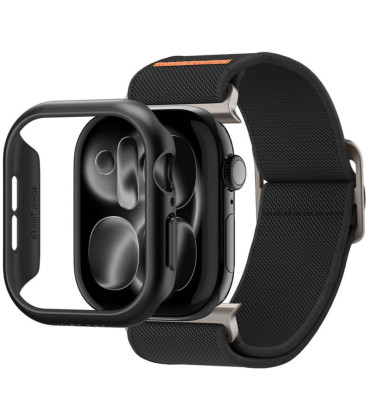 Juodas dėklas + apyrankė Apple Watch 10 / 11 / 12 (46 mm) laikrodžiui "Spigen Fit Lite Ultra + Thin Fit"