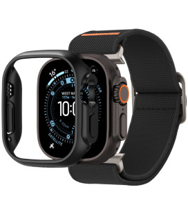 Juodas dėklas + apyrankė Apple Watch Ultra 1 / 2 / 3 / 4 (49 mm) laikrodžiui "Spigen Fit Lite Ultra + Thin Fit"