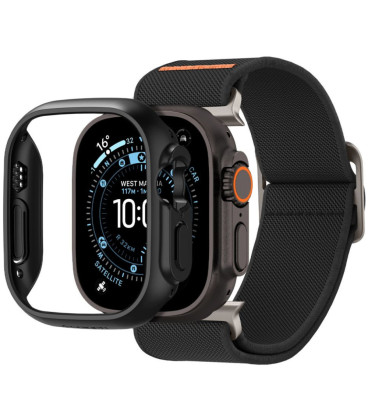 Juodas dėklas + apyrankė Apple Watch Ultra 1 / 2 / 3 / 4 (49 mm) laikrodžiui "Spigen Fit Lite Ultra + Thin Fit"