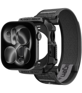 Juodas dėklas + apyrankė Apple Watch 10 / 11 / 12 (46 mm) laikrodžiui "Spigen Athlex Air + Rugged Armor"