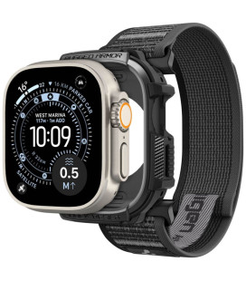 Juodas dėklas + apyrankė Apple Watch Ultra 1 / 2 / 3 / 4 (49 mm) laikrodžiui "Spigen Athlex Air + Rugged Armor"