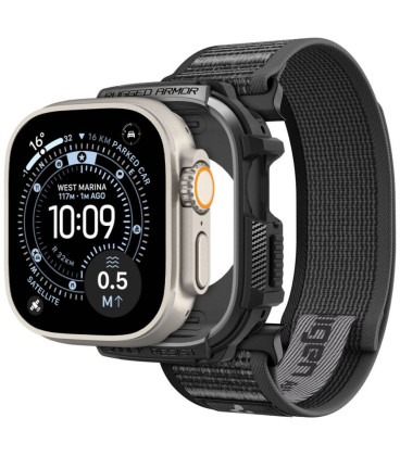 Juodas dėklas + apyrankė Apple Watch Ultra 1 / 2 / 3 / 4 (49 mm) laikrodžiui "Spigen Athlex Air + Rugged Armor"