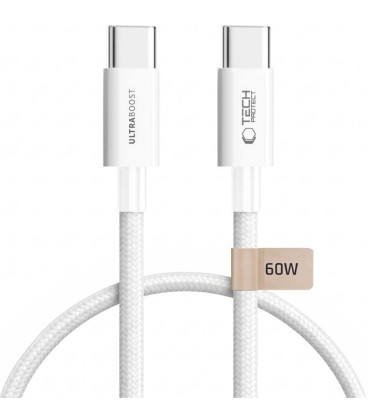 Baltas USB-C - USB-C PD 60W / 3A 50cm laidas "Tech-Protect Ultraboost Lite"