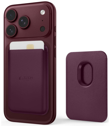 Bordo (Burgundy) kortelių dėklas telefonams "Tech-Protect CH01 MagWallet Magsafe Universal Card Holder"