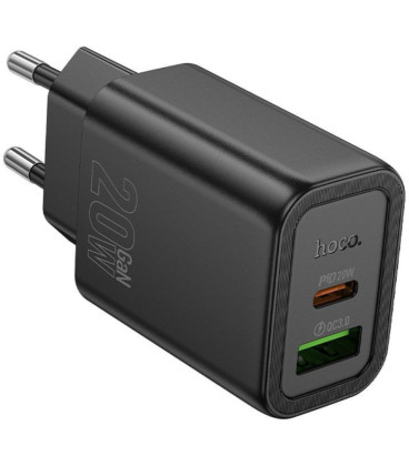 Juodas 1xUSB-A + 1xUSB-C  QC3.0 PD 3A 20W pakrovėjas "Hoco N61"