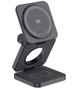 Pilkas belaidis Qi 2.2 25W pakrovėjas - stovas "Forcell AluFold Pro 3in1 Magsafe"