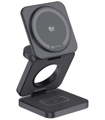 Pilkas belaidis Qi 2.2 25W pakrovėjas - stovas "Forcell AluFold Pro 3in1 Magsafe"