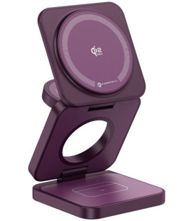 Bordo (Burgundy) belaidis Qi 2.2 25W pakrovėjas - stovas "Forcell AluFold Pro 3in1 Magsafe"