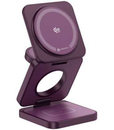 Bordo (Burgundy) belaidis Qi 2.2 25W pakrovėjas - stovas "Forcell AluFold Pro 3in1 Magsafe"