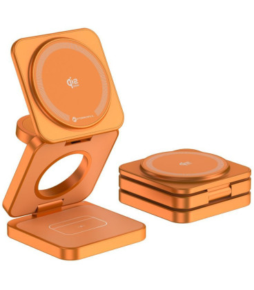 Oranžinis belaidis Qi 2.2 25W pakrovėjas - stovas "Forcell AluFold Pro 3in1 Magsafe"