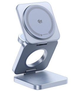 Šviesiai mėlynas belaidis Qi 2.2 25W pakrovėjas - stovas "Forcell AluFold Pro 3in1 Magsafe"